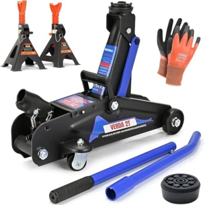 Abbildung von Wagenheber 2T + Gummiuaflage Handschuhe Hydraulischer Rangierwagenheber Heber (Wagenheber SN3062 2X Bock mit Sicherung)
