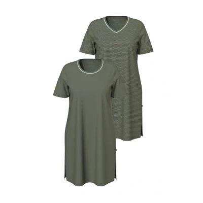 Abbildung von Ulla Popken 2ER PACK Rundhals V Ausschnitt Halbarm Nachthemd, Damen, Größe: 42/44, Olive gray
