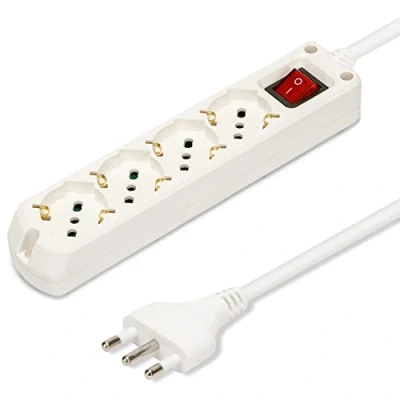 Abbildung von Velamp MULTIT I S40 Steckdosenleiste mit beleuchtetem Schalter, 4 bivalente 16A Steckdosen, 1,5m Kabel, Bianco