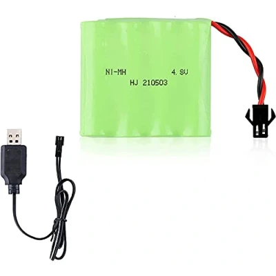 Abbildung von YUNIQUE GREEN CLEAN POWER Wiederaufladbare Ni MH Batterie 4.8V 1200mAh für Ferngesteuerte Autos Inklusive USB Ladegerät Schnelles Laden, Spielzeit Über 18 min, Grün, 55x48x15 mm 84 gr