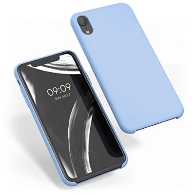 Abbildung von kwmobile Hülle kompatibel mit Apple iPhone XR Silikon Handy Case Handyhülle weiche Oberfläche kabelloses Laden Hellblau matt
