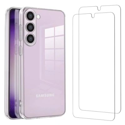 Abbildung von NEW&#039;C Hülle für Samsung Galaxy S23 Plus Ultra Transparent Silikon Weiches TPU Gel und 2 x Panzer Schutz Glas