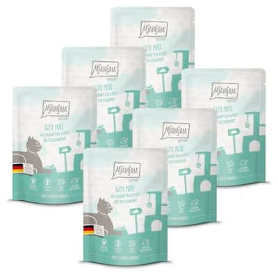Abbildung von MjAMjAM Premium Nassfutter für Katzen Quetschie gute Pute an gedämpftem Kürbis, 6er Pack (6 x 300 g), getreidefrei mit extra viel Fleisch