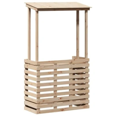 Abbildung von vidaXL Garten Bartisch mit Dach, Gartentisch 2 Ablagen, Stehtisch für Terrasse, Holztisch Gartentheke Gartenmöbel, Massivholz Kiefer