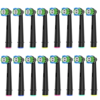 Abbildung von 16 Stück Precision Aufsteckbürsten Kompatibel mit Oral B Aufsteckbürsten, Professionelle Ersatzköpfe passend für Elektrische Zahnbürsten, Schwarz.