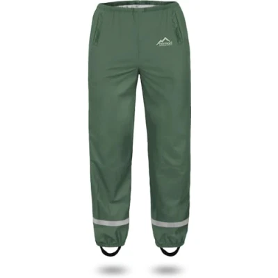 Abbildung von normani Kinder Regenhose 2 Wege Stretch Überziehhose Unisex für Jungen und Mädchen ungefüttert Wasserdicht (Wassersäule: 5000 mm, Winddicht Atmungsaktiv Farbe Dunkelgrün Größe 104