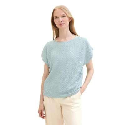 Abbildung von TOM TAILOR Damen Basic T Shirt mit Struktur, dusty mint blue, M