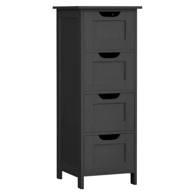 Abbildung von VASAGLE Badezimmerschrank, Badschrank, Beistellschrank mit 4 Schubladen, 30 x 82 cm, für Badezimmer, Wohnzimmer, Esszimmer, Küche, modern, tintenschwarz LHC040B01