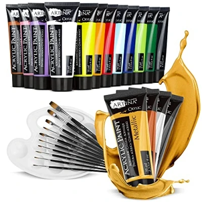 Abbildung von Artina Kreativset Bergamo, (27 tlg), 27tlg Malset mit 12 Acrylfarben, 4 Metallic Acrylfarben &amp; Pinselset