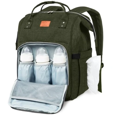 Abbildung von KeaBabies Baby Wickeltasche mit Wickelunterlage Wickelrucksack für Jungen, Mädchen, Wasserdichter Multifunktions Diaper Bag, groß Kinder, Taschen Mama (Dark Olive)