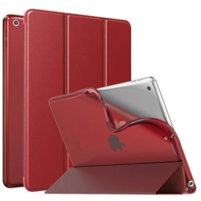 Abbildung von MoKo Hülle Kompatibel mit Neu iPad 9./8./7. Generation (2021/2020/2019), 10,2 Zoll Ständer, TPU Transluzent Matt Rückseite Cover Auto Schlaf/Aufwach Funktion, Rot