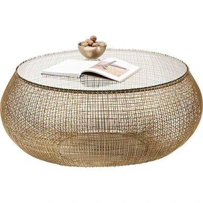Abbildung von Kare Design Couchtisch Cesta, Gold, 102cm Durchmesser, Wohnzimmertisch, Beistelltisch, Stahl Gestell, ESG Glas Tischplatte, rund, 47x105x105 cm (H/B/T)