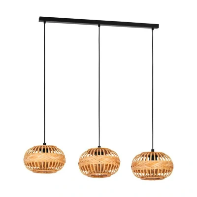 Abbildung von Eglo 43863 NATURE Hängeleuchte AMSFIELD 1 Stahl schwarz, Holz natur E27 3X40W L:96cm B:26cm H:110cm dimmbar
