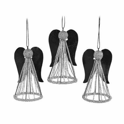 Abbildung von Loberon Engel 3er Set Zerelle, Handgefertigt, mit Funkelnden Glassteinchen, Festlicher Glanz, Weihnachtsfiguren, Weihnachtsdekoration, Weihnachten, Eisen, Glas, antikschwarz/Silber