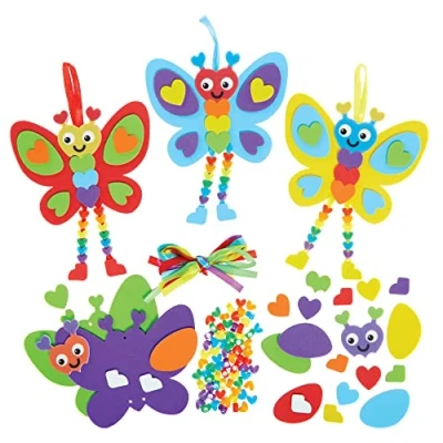 Abbildung von Baker Ross FX397 Regenbogen Liebesherz Schmetterling Baumelnde Beine Dekoration Kits 5er Pack, Bastelset für Kinder zum Valentinstag mit Perlen