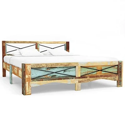 Abbildung von vidaXL Bettgestell Vintage Holzbett Doppelbett Bett Massivholzbett Schlafzimmerbett Futonbett Bettrahmen Ehebett Recyceltes Massivholz 160x200cm