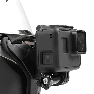 Abbildung von EMNIMQ Motorradhelm Halterung Action Kamera Helm Mount Einstellbarer rutschfeste Kinnstütze Gebogene Helmhalterung Kompatibel mit Gopro Hero/Yi/DJI Und Anderen Actionkameras Schwarz