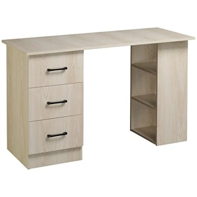 Abbildung von HOMCOM Schreibtisch Computertisch Bürotisch Arbeitstisch Regal mit 3 Schubladen Regale Natur 120 x 49 72 cm