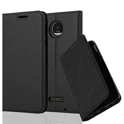 Abbildung von Cadorabo Hülle kompatibel mit Motorola Moto Z Play aus Premium Kunst Leder Flip Klappbare Stoßfeste Magnetische [Standfunktion] [Kartenfächern] Cover für Tasche in Schwarz