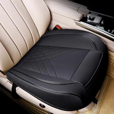 Abbildung von kingphenix Premium PU Autositzbezug, Vordersitzschutz, funktioniert mit 95% aller Fahrzeuge, gepolstert, rutschfest, vollständige Umwicklungskante, Maße: 53,3 x 51,8 cm, 1 Stück, Schwarz