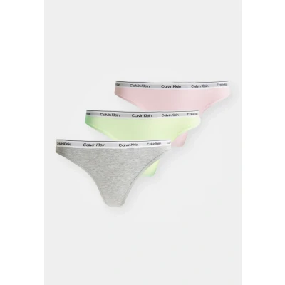 Abbildung von Calvin Klein Underwear Thong Modern LOGO 3 PACK String, Damen, Größe: Large, Highline green/buff pink/grey heather