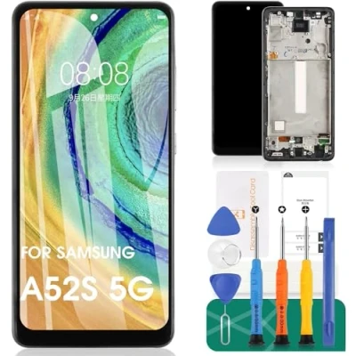 Abbildung von SRJTEK OLED für Samsung A52S 5G Bildschirm Ersatz Galaxy LCD Display SM A528B, A528B/DS Digitizer Touchscreen Montage Reparatur mit Rahmen (unterstützt Fingerabdruck)