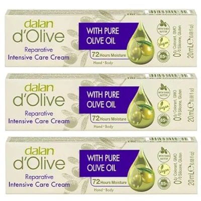 Abbildung von 3 x Mini Dalan d&#039;Olive Intensiv Hand &amp; Körper Feuchtigkeitscreme für trockene Haut 20ml