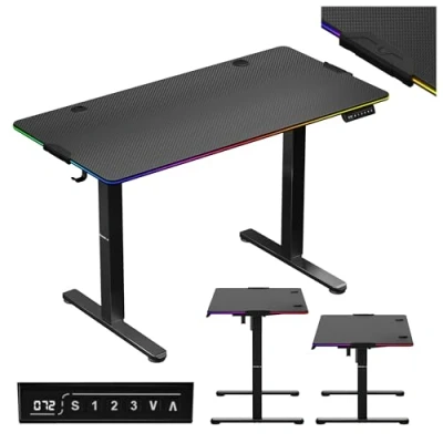 Abbildung von huzaro Hero 8.2 RGB LED Tisch Elektrisch Computertisch Schreibtisch Stehtisch 120 x 60 cm Höhenverstellbarer Stufenlos verstellbar 3 Memory Steuerung Memoboard Metallkonstruktion Schwarz