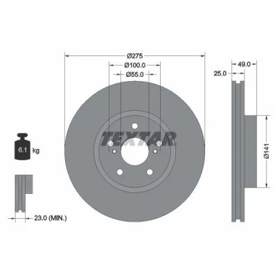Abbildung von TEXTAR PRO 92173103 Bremsscheibe 275 25 05/07 100 innenbelüftet beschichtet ohne Radbefestigungsbolzen, Radnabe TOYOTA: Matrix I MPV