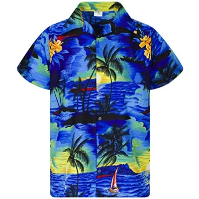 Abbildung von King Kameha Funky Hawaii Hemd, Herren, Kurzarm, Surf, Blau, L