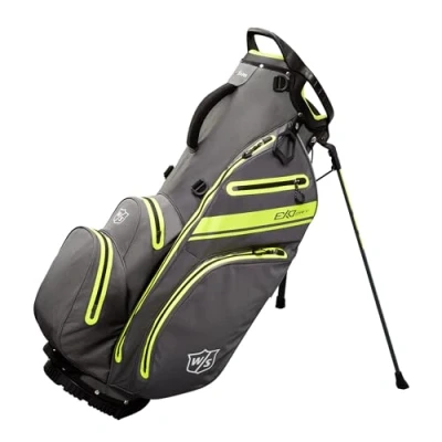 Abbildung von Wilson Golftasche, W/S Exo Dry Stand Bag, Trage /Trolleytasche, 5 Fächer für diverse Golfschläger, Golf Zubehör Damen und Herren, Kohlegrau / Zitronengelb Silber