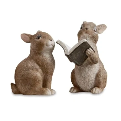 Abbildung von Loberon Hase 2er Set Millyar, Zwei Designs, handbemalte Osterhasen, nostalgisches Design, Ostern, Osterfiguren, Osterdeko, Polyresin, braun