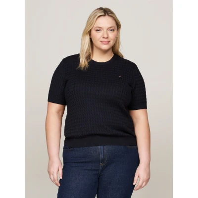 Abbildung von Tommy Hilfiger Curve Cable Tshirt print, Damen, Größe: 54, Desert sky