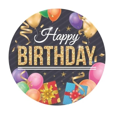 Abbildung von Dekora, Happy Birthday Essbare Oblate, Geburtstagskuchendeko für Kinder, Runder Cake Topper 20 CM