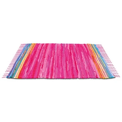 Abbildung von Bestlivings Flickenteppich 90 x 150 cm aus handgewebter Baumwolle in Pink Rosa, viele Variationen