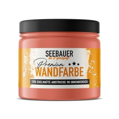 Abbildung von SEEBAUER diy Wandfarbe Rot 300ML für Innen (No. 346 Sun Fire) Edelmatte rote Innenfarbe Rottöne sehr hohe Deckkraft Matt, Abwaschbar und Tropffrei