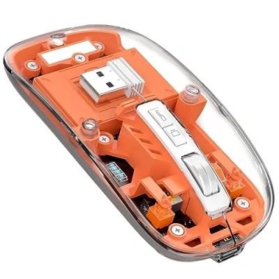 Abbildung von MAGIC REFINER HXSJ Kabellose Maus Bluetooth, 2,4GHz+Bluetooth 5.0 Funkmaus Wiederaufladbare Leise Ultra Slim 2400DPI, Gaming Transparente, Akkuladestand Sichtbar, für Laptop/PC/Mac/Tablet, Orange