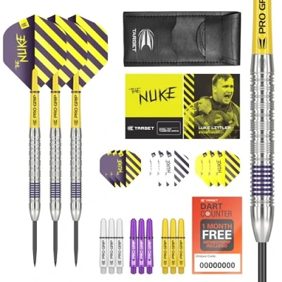 Abbildung von TARGET Darts Luke Littler Dart Set mit 80 % Wolframstahlspitze, 22 g, professionelles Set, Pro Grip Schäfte, Ultra Flights, Geldbörse im Lieferumfang enthalten, Zubehör