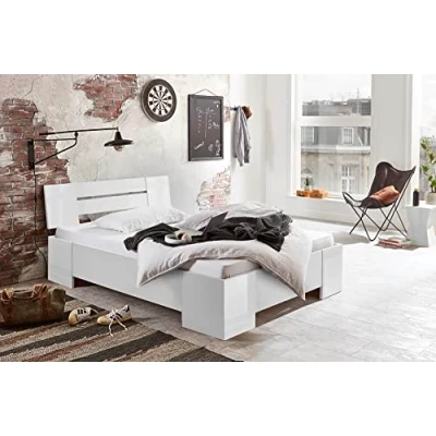 Abbildung von BMG Möbel Futonbett Graz in Weiß Hochglanz Holzbett Doppelbett 140x200 cm Made Germany (Ohne Rollrost)