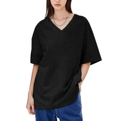 Abbildung von TANTOMI Shirt Tshirt Damen, V Ausschnitt Sommer Tops Lockere Longshirt Damen für die Arbeit und den Alltag Geeignet