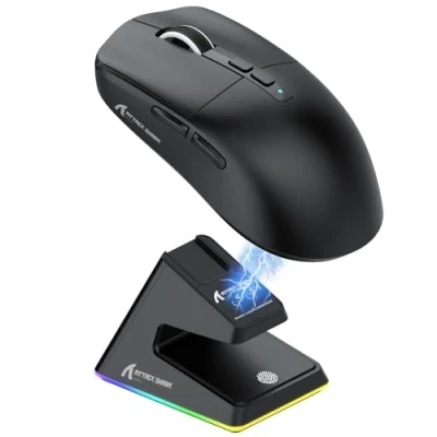 Abbildung von ATTACK SHARK X6 49g SUPERLIGHT Maus mit magnetischer Ladestation, PixArt PAW3395 Gaming Sensor, BT/2,4G kabellose/kabelgebundene Maus, 26000 DPI, X3 verbesserte Office Mäuse für Win11 (Schwarz)