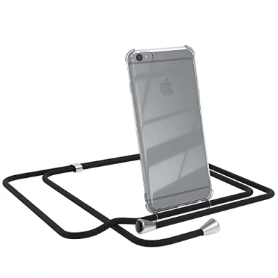 Abbildung von EAZY CASE Handykette kompatibel mit iPhone 6 / 6S Handyhülle Umhängeband, Handykordel Schutzhülle, Silikonhülle, Hülle Band, Stylische Kette für Smartphone, Schwarz