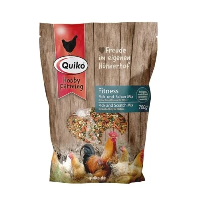 Abbildung von Quiko Hobby Farming Fitness Pick und Scharr Mix 700g Hühner Beschäftigung Bunter aus hochwertigen Körnern Aromen unterhaltsamer Zeitvertreib
