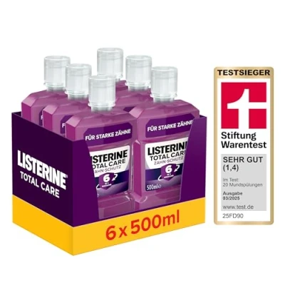 Abbildung von LISTERINE Total Care Zahn Schutz (6 x 500 ml) Testsieger Stiftung Warentest, 6 in 1 Wirkung, 24h frischer Atem, schützt gegen Karies &amp; Zahnfleischprobleme, antibakterielles Mundwasser