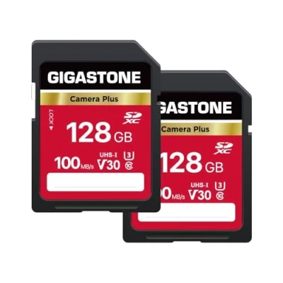 Abbildung von Gigastone SDXC Speicherkarte, 128GB, Prime Serie, 80 MB/s, kompatibel mit Fotos, Videos, Musik, Camcorder, PC, U1 UHS I Klasse 10 für UHD Video, 2 Mini Taschen