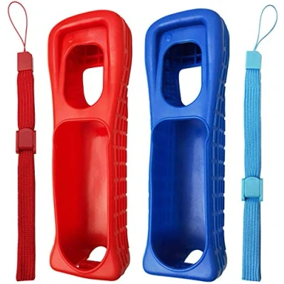 Abbildung von 2 x Silikon Schutzhülle mit Handschlaufe, Ersatz für Wii Fernbedienung (Rot + Blau)