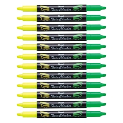 Abbildung von Pentel SLW8 GK Textmarker Twin Checker, zweifarbig, 12 Stück, gelb hellgrün