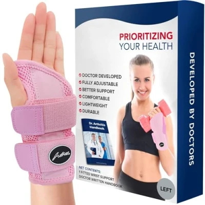 Abbildung von Dr. Arthritis Von Ärzten Entworfen, Verstellbare Handgelenk Bandagen, Handgelenkstütze für Sehnenscheidenentzündung, Handgelenkbandage mit Karpaltunnel Schiene, Handbandage Linke Hand, Pink