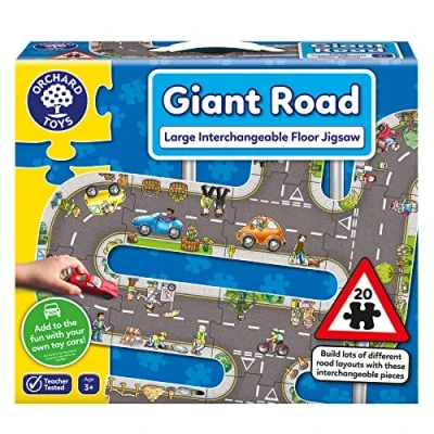 Abbildung von Orchard Toys Giant Road Jigsaw Puzzle, Car Track on a Large Floor Play Mat, Make Your Own Tape for Toy Cars, City, Construction, Educational Kids and Toddlers Age 3+