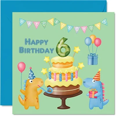 Abbildung von Geburtstagskarte Jungen zum 6. Geburtstag Dinosaurier Party Happy Birthday Karte 6 Jahre Geburtstagskarten ihn 145 mm x Grußkarte Sohn Neffe Enkel Kinder
